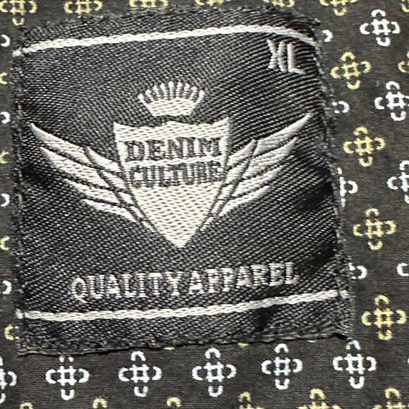 Denim Culture Shirt Mens XL Blue Black Tan Short Sleeve Button Up MISSING BUTTON - Picture 7 of 8